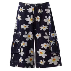 Daisy Print Wide Leg Cargo Shorts