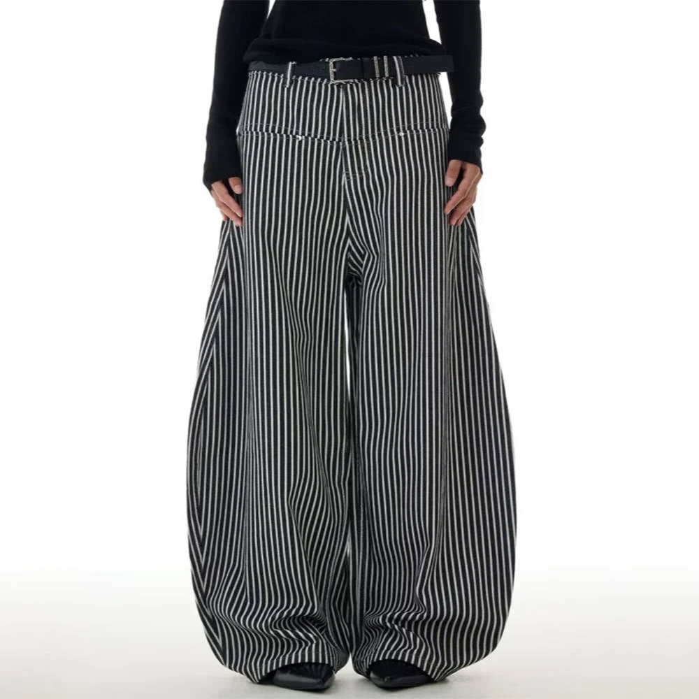 Dark Academia Stripe Wide-Leg Pants