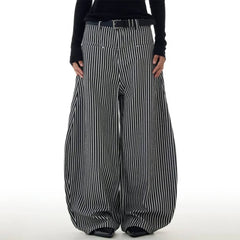 Dark Academia Stripe Wide-Leg Pants