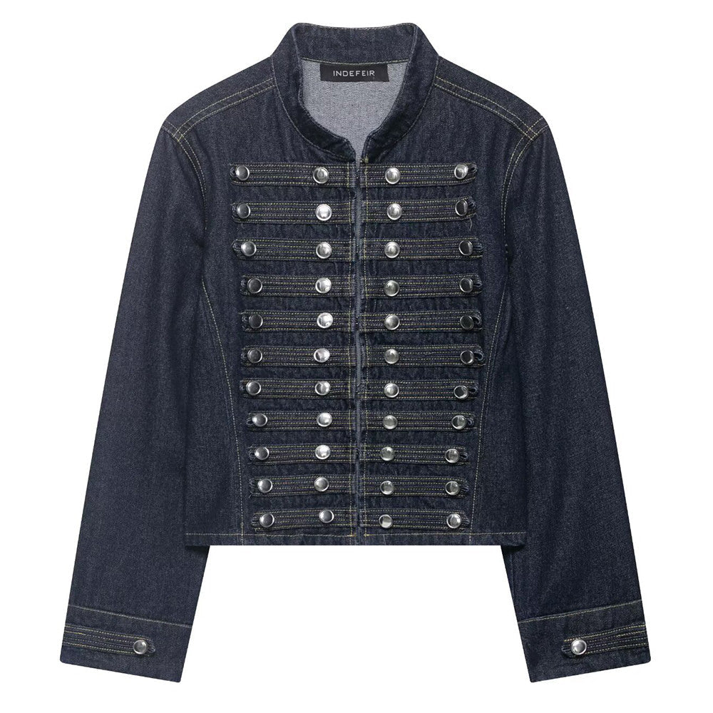 Model Casting Frogging Denim Jacket & Shorts Set