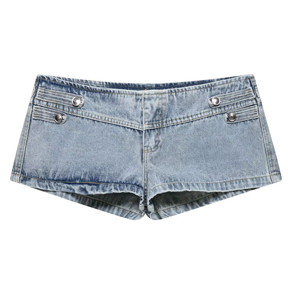 Model Casting Frogging Denim Jacket & Shorts Set