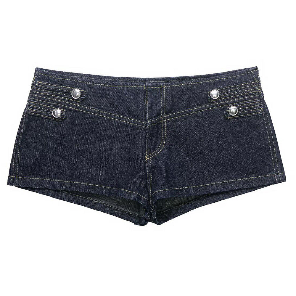 Model Casting Frogging Denim Jacket & Shorts Set
