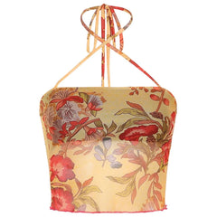 Fairycore Floral Mesh Halter Top