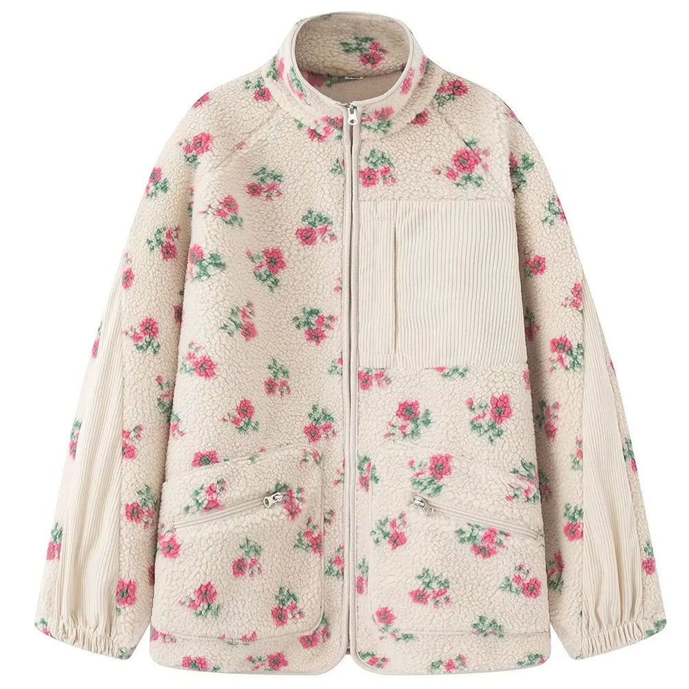 Floral Faux Sherpa Fleece Jacket