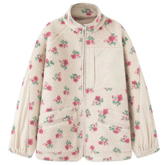 Floral Faux Sherpa Fleece Jacket