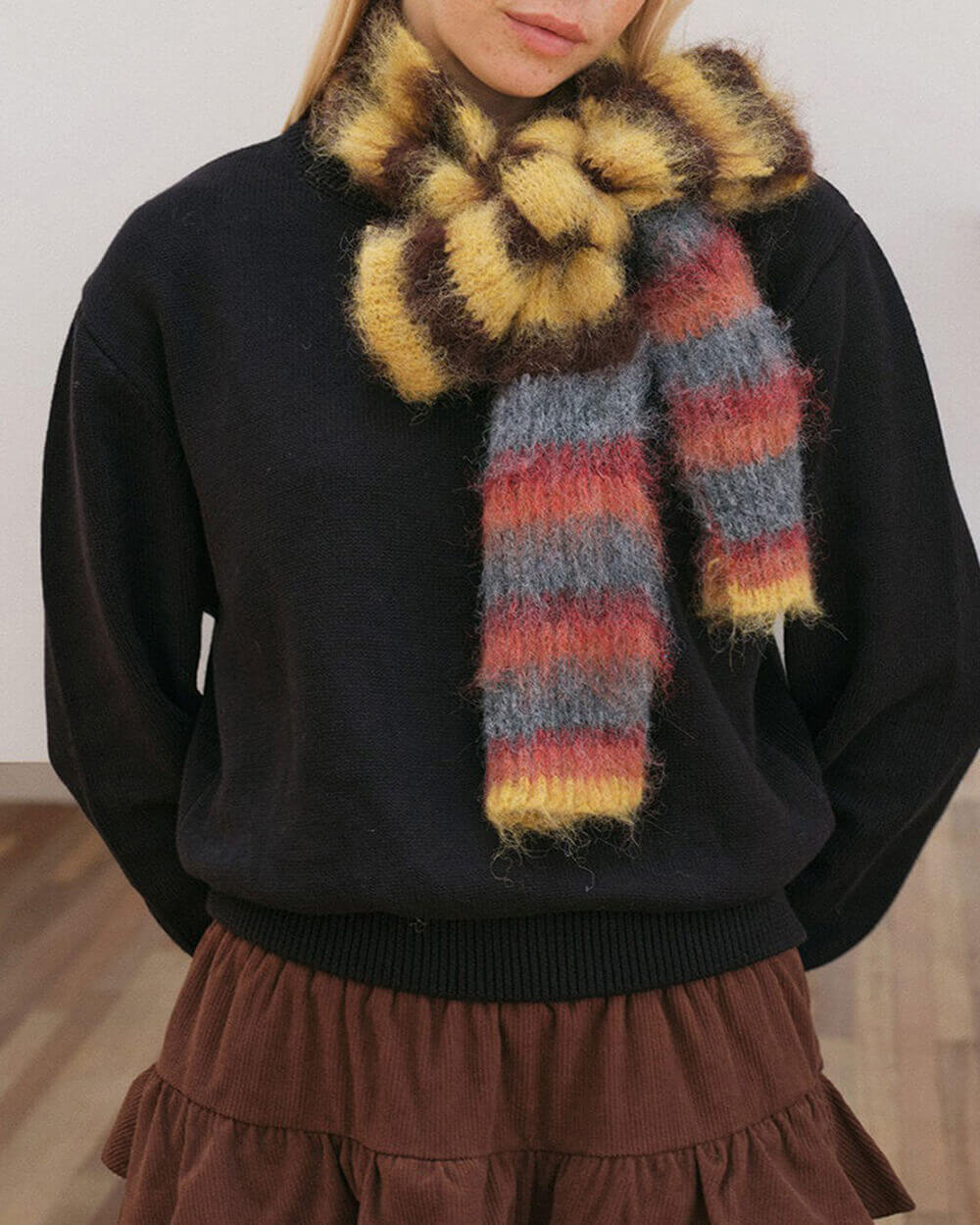 Frazzled English Woman Striped Scarf