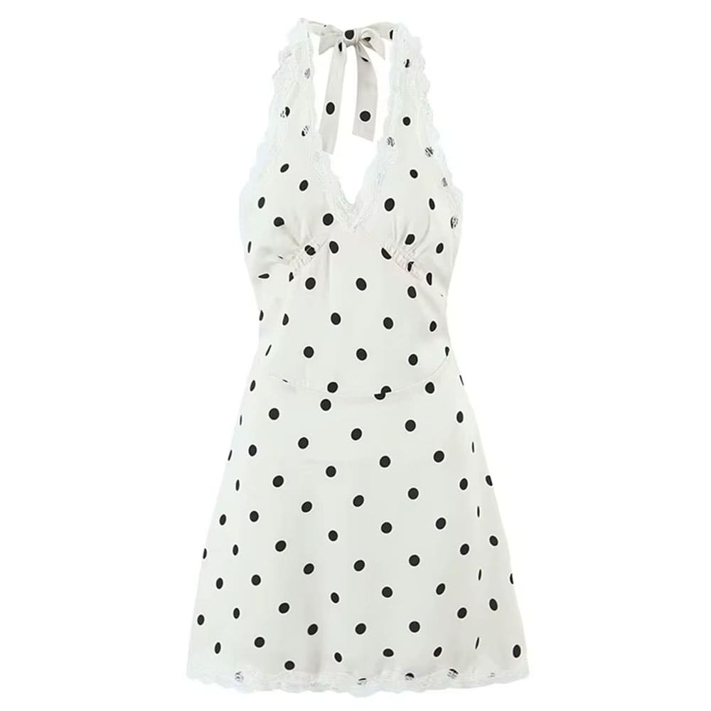 Coquette Aesthetic Polka Dot Halter Dress