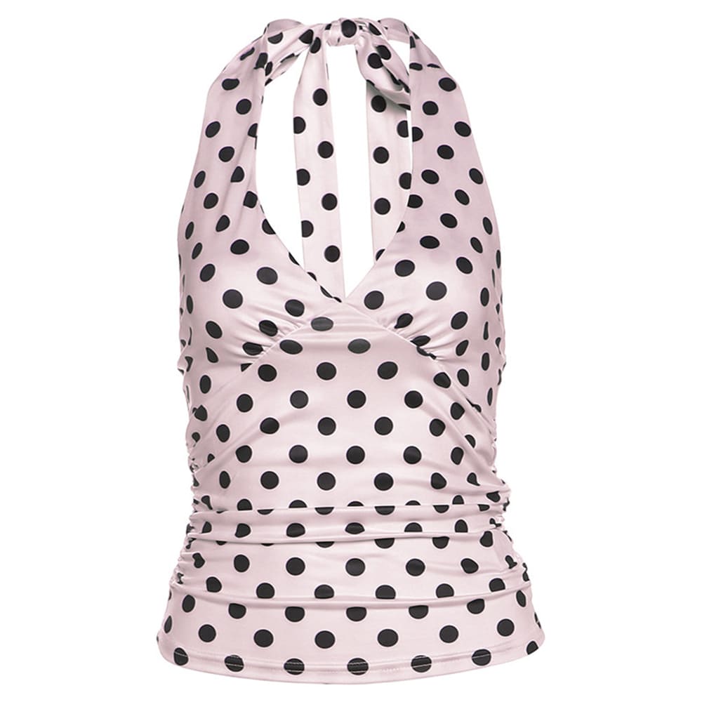 French Summer Polka Dot Halter Top