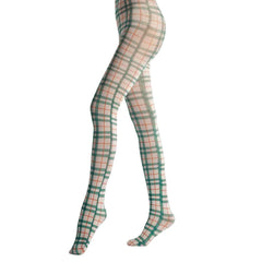 Green Plaid Patterned Tights