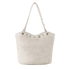 Too Busy Grommet Stud Beige Shoulder Bag