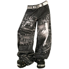 Grunge Chain Print Wide Pants