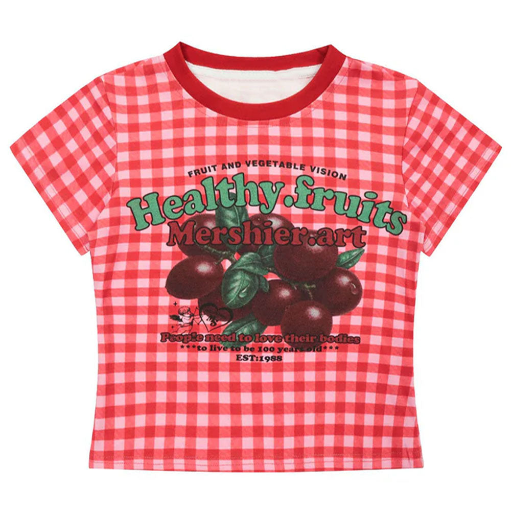 Healthy Fruits Gingham Baby Tee