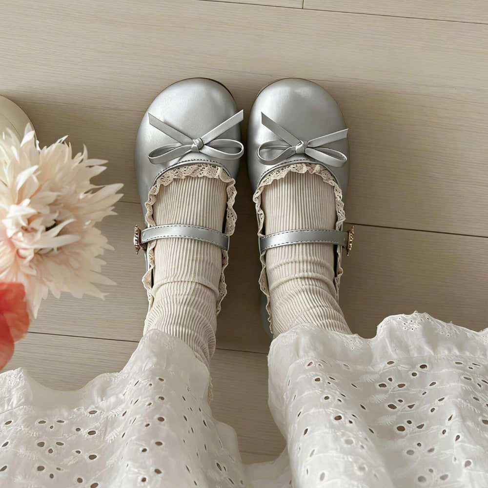 Pastel Dreams Lace Trim Mary Jane Flats