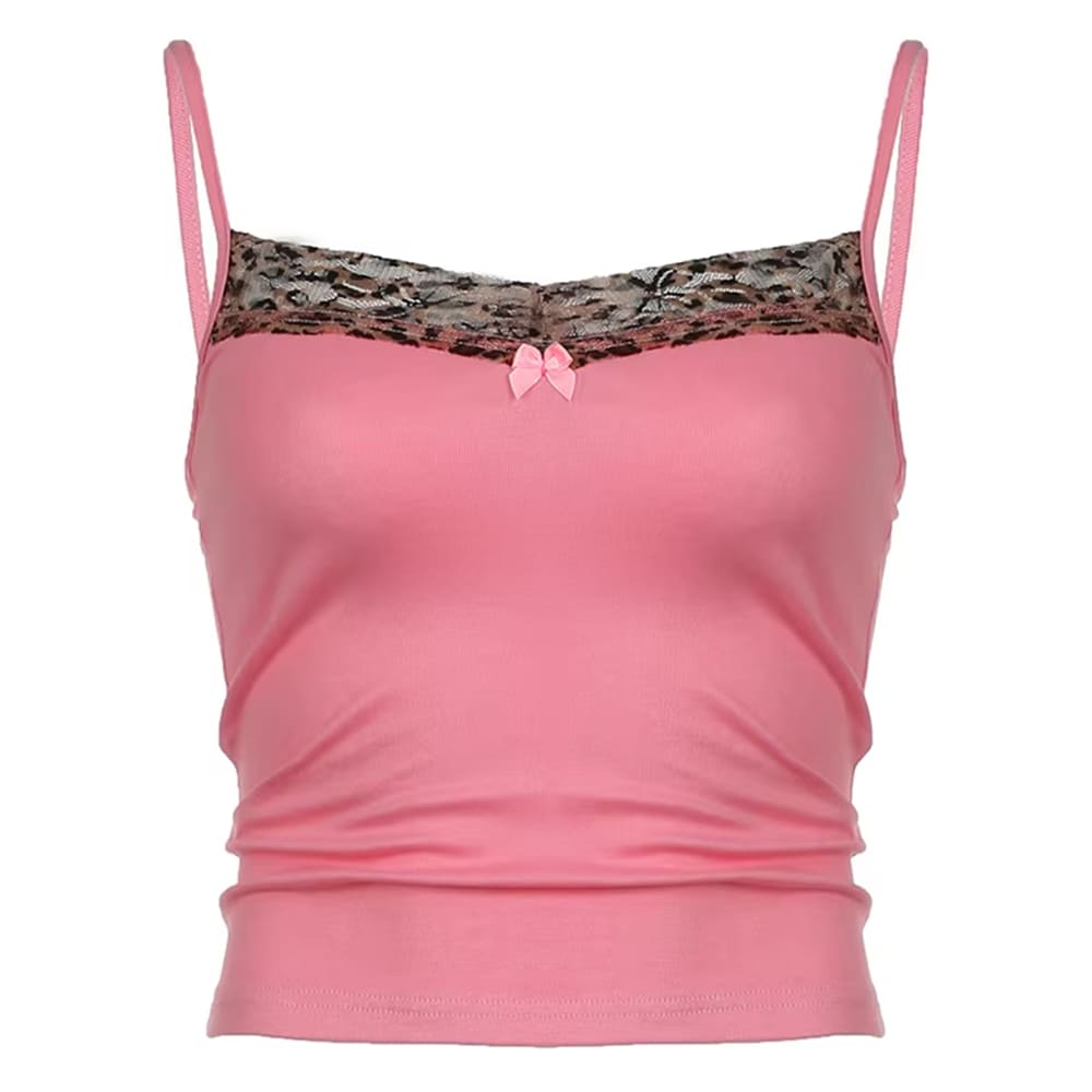 Leopard Trim Pink Y2K Tank Top