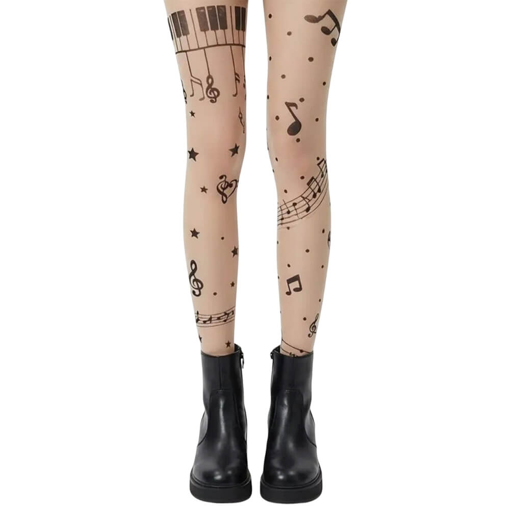 Music Note Print Tights