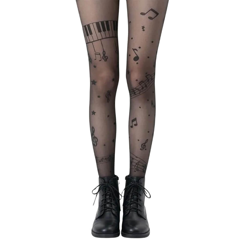 Music Note Print Tights