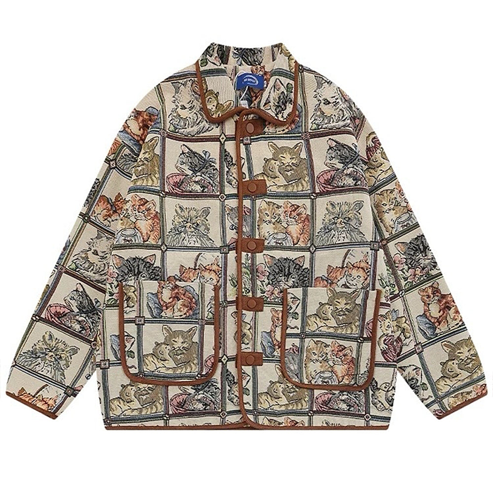 Oversized Cat Print Jacket