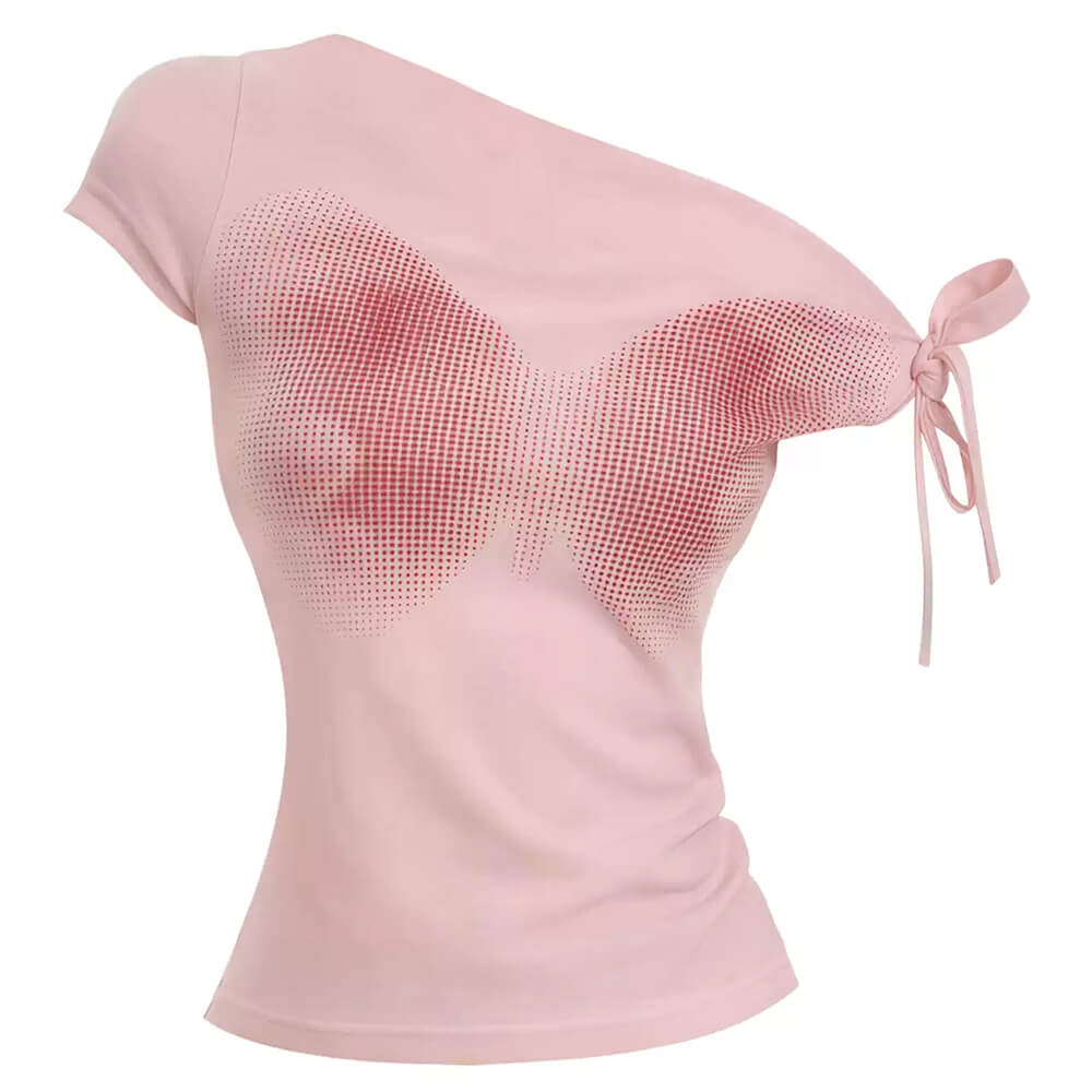Pink Butterfly Asymmetrical Top