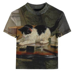 Playful Kitten Print Y2K Top