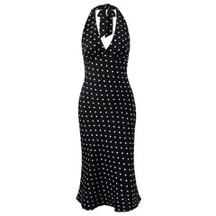 French Summer Polka Dot Halter Dress