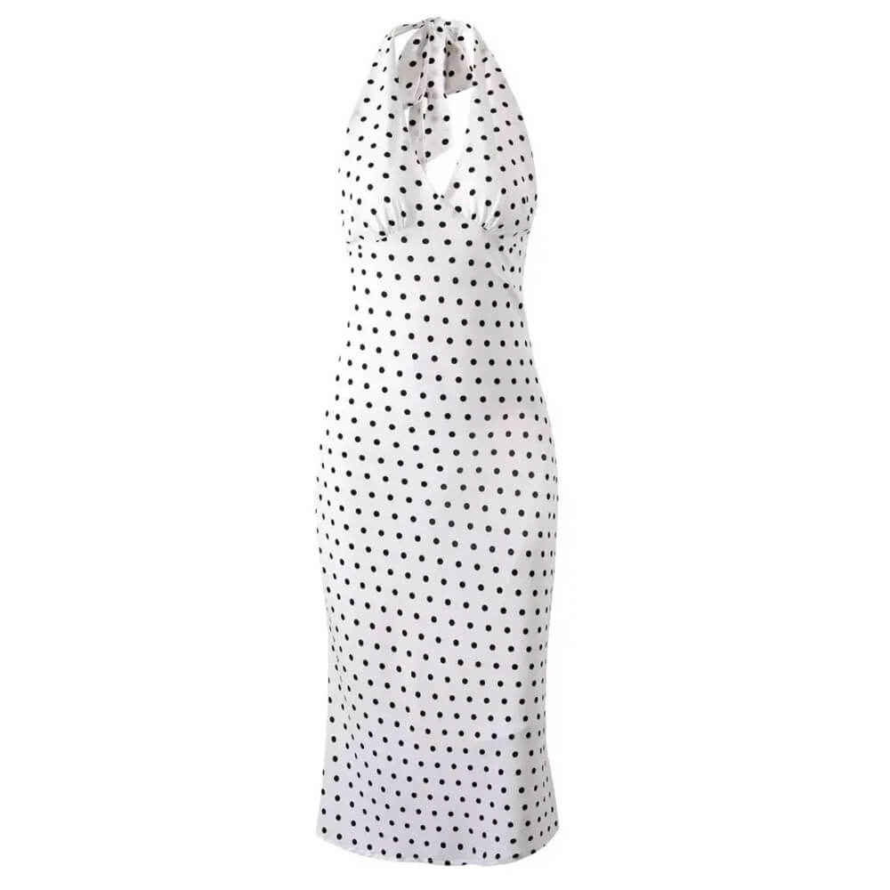 French Summer Polka Dot Halter Dress