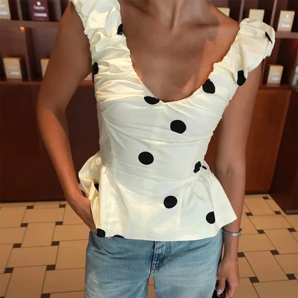 Polka Dot Ruffle Top