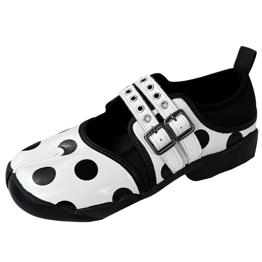 Polka Dot Buckle Strap Tabi Shoes