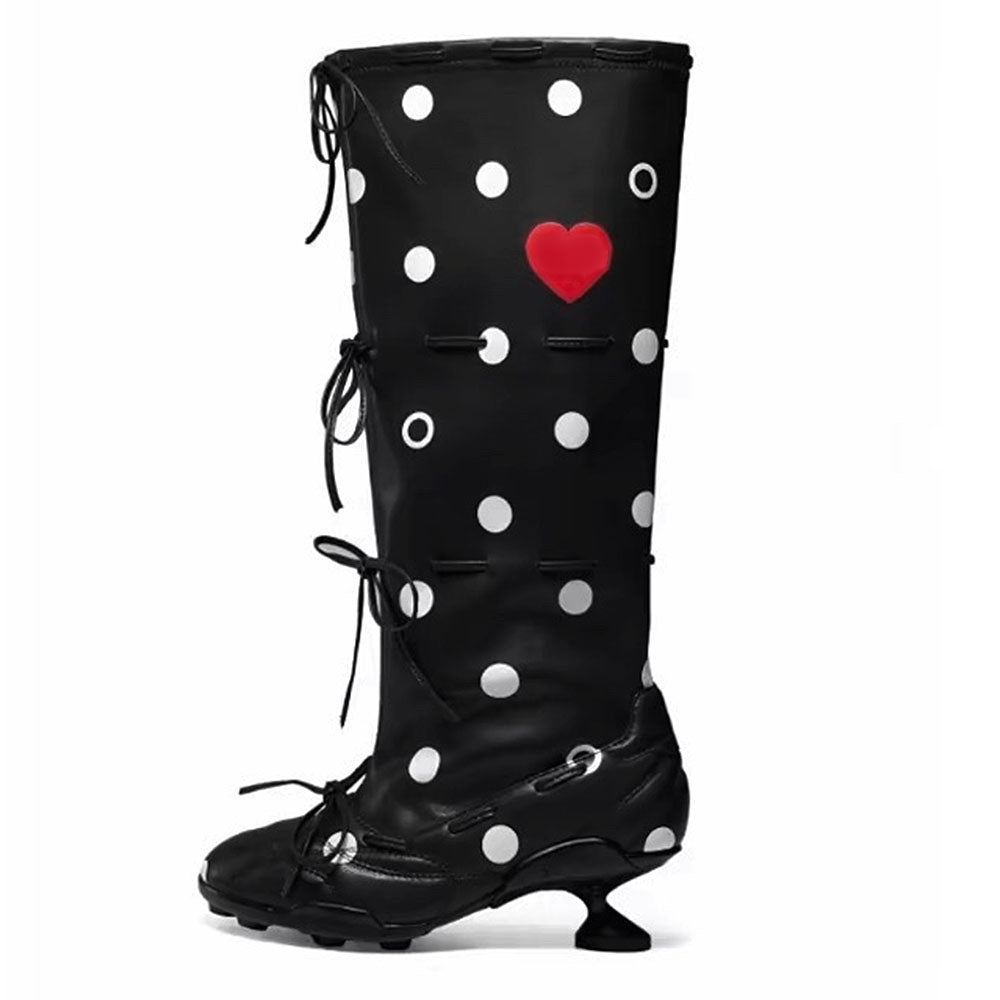 Polka Dot Heart Kitten Heel Boots