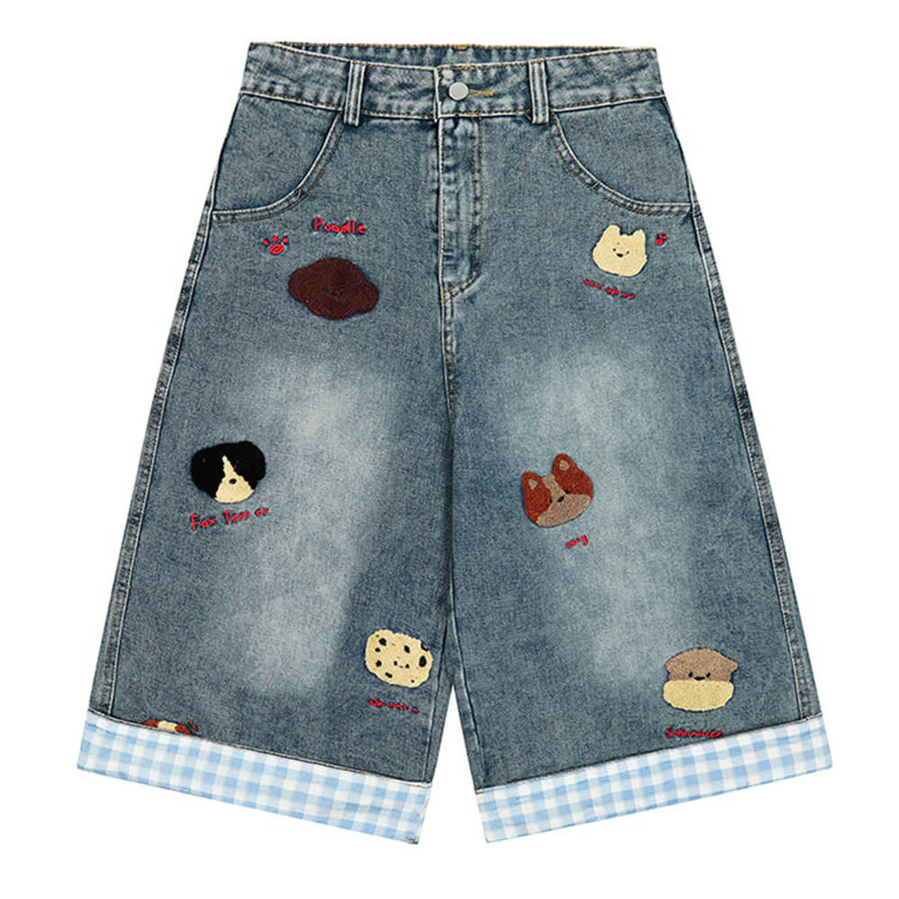 Poodle Embroidered Denim Shorts