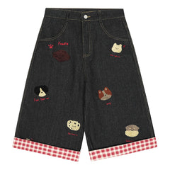 Poodle Embroidered Denim Shorts