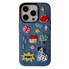 Puppy Embroidered Denim iPhone Case
