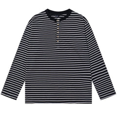 Relaxed Striped Button Up Long Sleeve Top