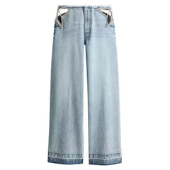 Rhinestone Star Cutout Wide Leg Jeans