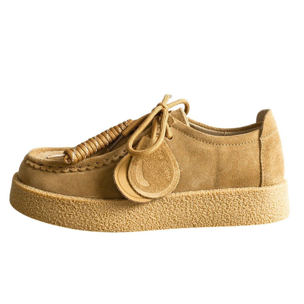Round Toe Suede Platform Lace Up Shoes