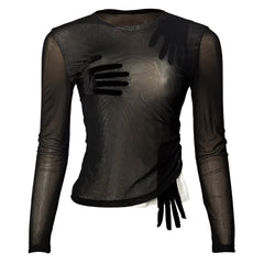 Sheer Hand Print Long Sleeve Top