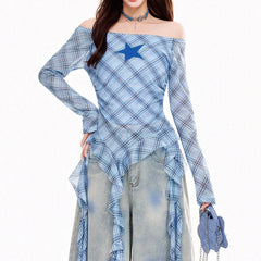 Teen Spirit Star Plaid Long Sleeve Top