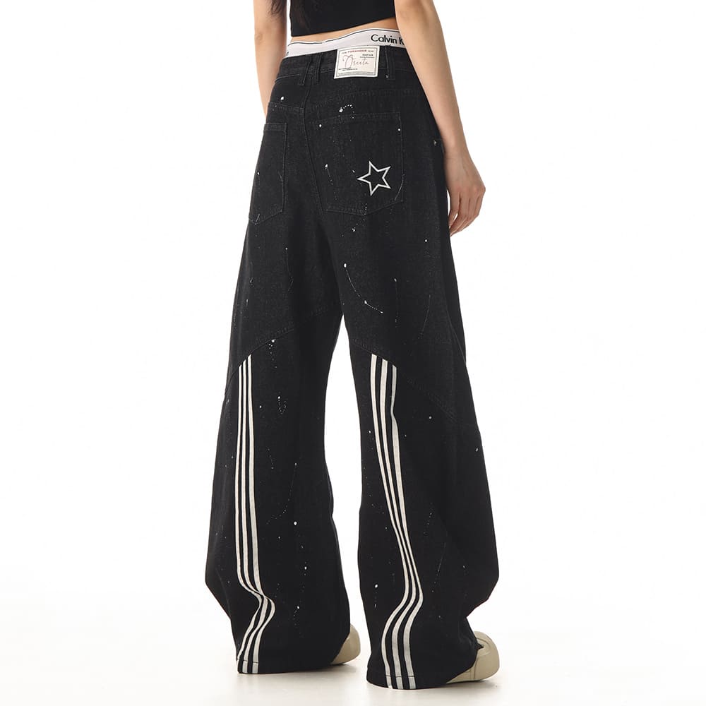 Star Pocket Striped Baggy Jeans