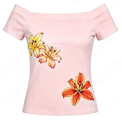 Tropical Flowers Coconut Girl Off Shoulder Top
