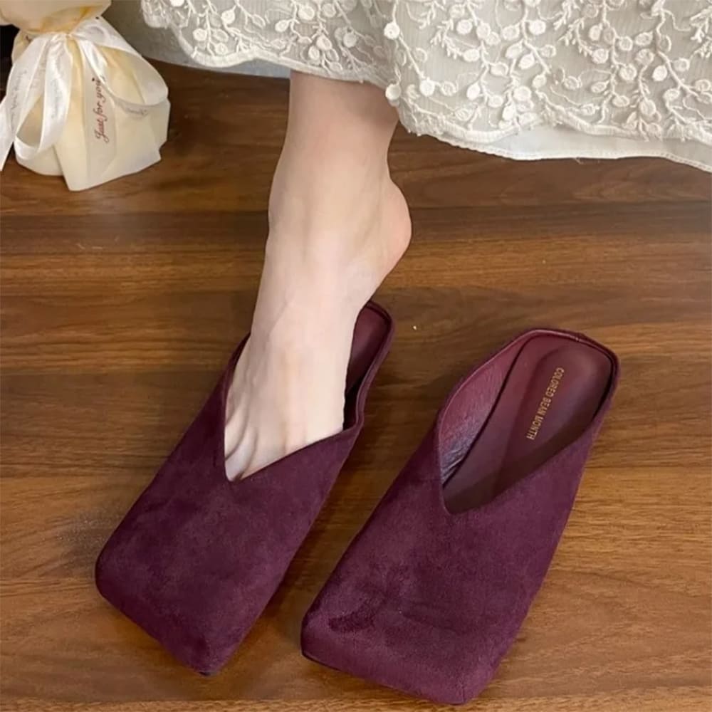 Velvet Slip On Mule Shoes