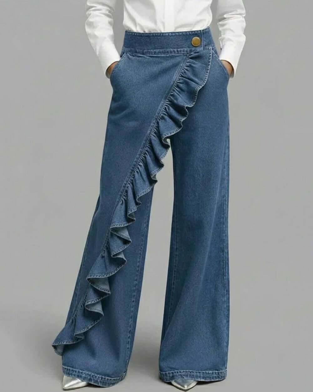 Wide Leg Ruffle Jeans