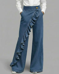 Wide Leg Ruffle Jeans