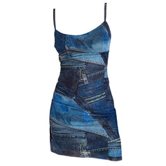 Y2K Denim Print Mini Dress