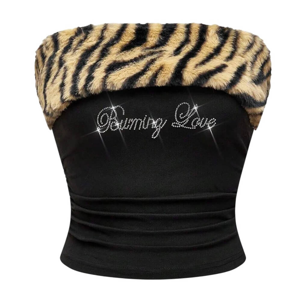 Y2K Fur Trim Tube Top