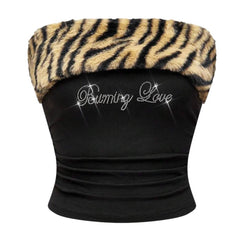 Y2K Fur Trim Tube Top