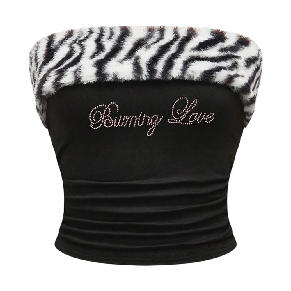 Y2K Fur Trim Tube Top