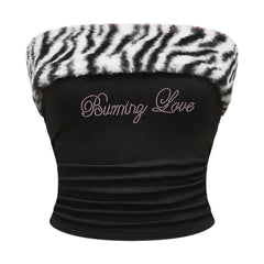 Y2K Fur Trim Tube Top
