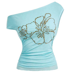 Y2K Hibiscus Studded Off Shoulder Top