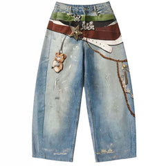Y2K Multi Belt Teddy Denim Pants