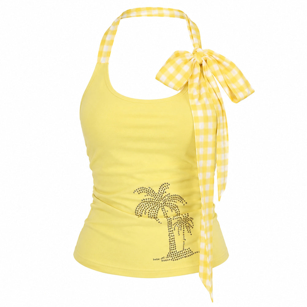 Yellow Y2K Rhinestone Palm Tree Top